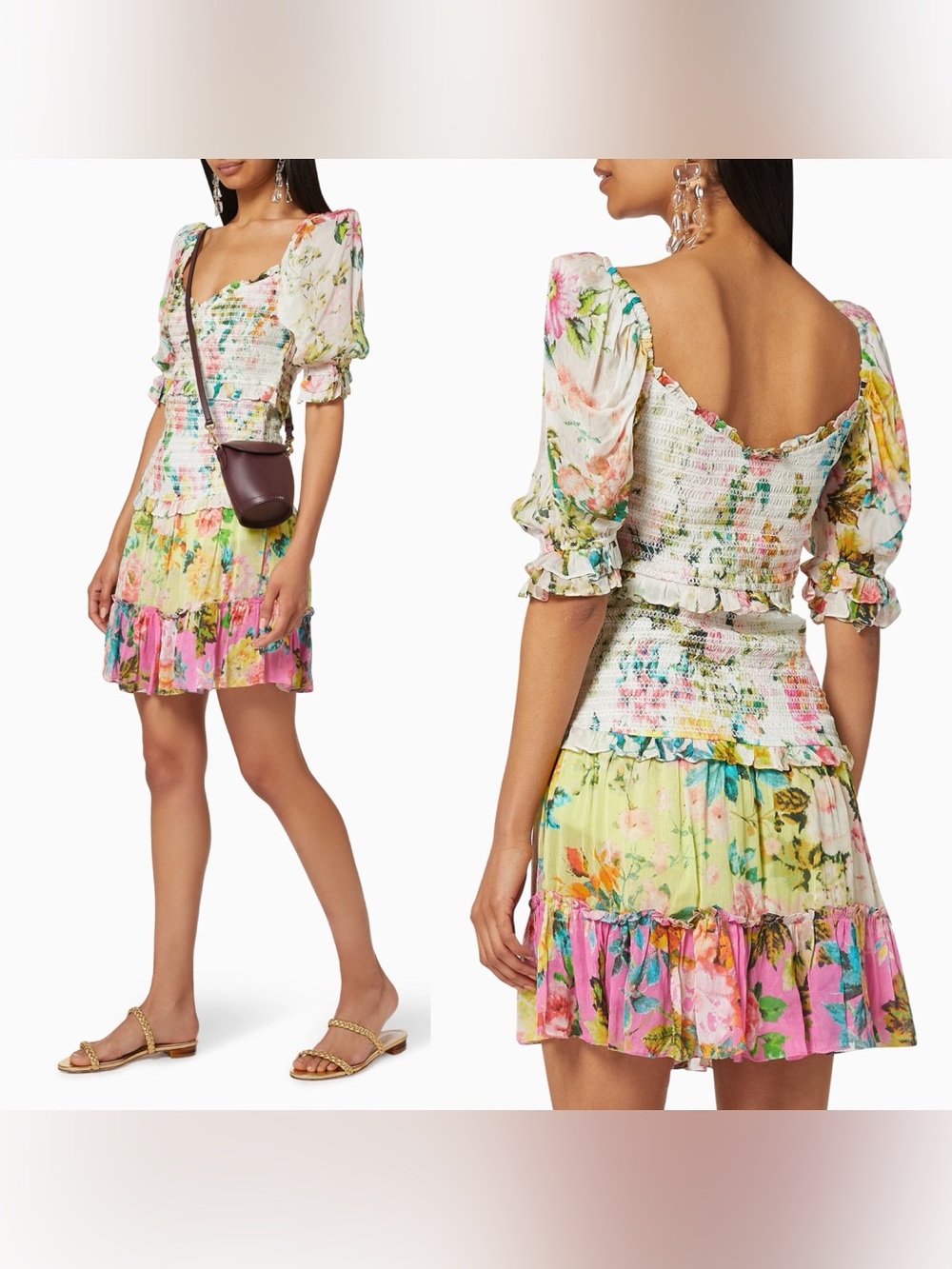 Hemant & Nandita Floral Smocked Mini Dress S Cottagecore Boho - Picture 12 of 15